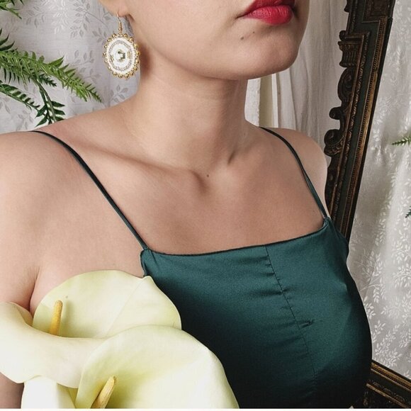 2/$27 | White + Gold Beaded Bohemian Indigenous Native Hoop Earrings | Handmade - Picture 5 of 10